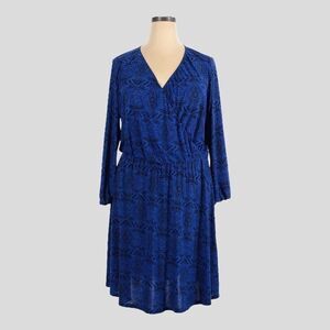 Igigi Royal Blue Paisley Faux Wrap Dress Plus Size 18/20 Long Sleeve Boho